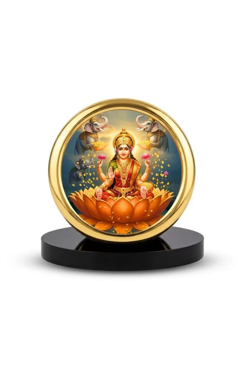 Car Desk/Table Top Lord Lakshmi Metal Golden Photo Stand  2x2 Inches, Compact & Stylish Spiritual Display For Car, Home & Office (Pack Of 1) (F18664)