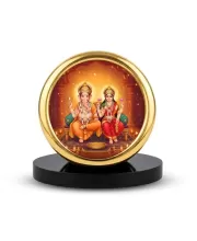 Car Desk/Table Top Ganesha And Lakshmi Metal Golden Photo Stand  2x2 Inches, Compact & Stylish Spiritual Display For Car, Home & Office (Pack Of 1) (F18665)
