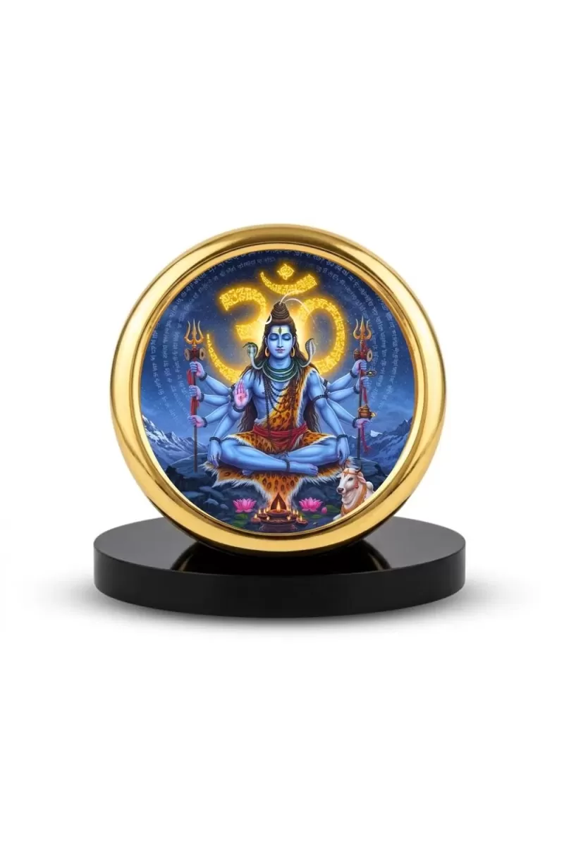 Car Desk/Table Top Lord Shiva Metal Golden Photo Stand  2x2 Inches, Compact & Stylish Spiritual Display For Car, Home & Office (Pack Of 1) (F18666)