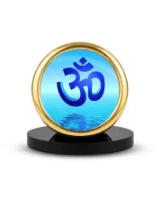 Car Desk/Table Top Om Symbol Metal Golden Photo Stand  2x2 Inches, Compact & Stylish Spiritual Display For Car, Home & Office (Pack Of 1) (F18667)