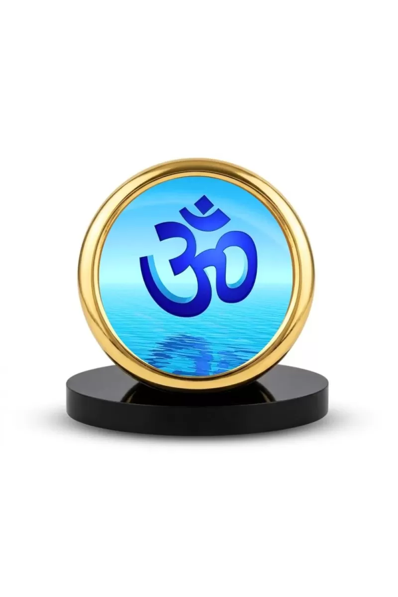 Car Desk/Table Top Om Symbol Metal Golden Photo Stand  2x2 Inches, Compact & Stylish Spiritual Display For Car, Home & Office (Pack Of 1) (F18667)