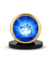 Car Desk/Table Top Om Symbol Metal Golden Photo Stand  2x2 Inches, Compact & Stylish Spiritual Display For Car, Home & Office (Pack Of 1) (F18668)