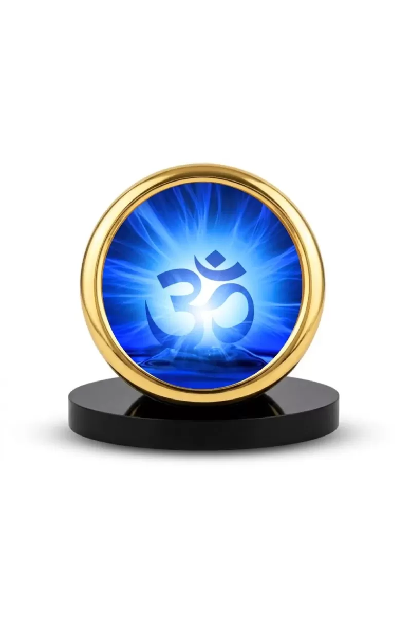 Car Desk/Table Top Om Symbol Metal Golden Photo Stand  2x2 Inches, Compact & Stylish Spiritual Display For Car, Home & Office (Pack Of 1) (F18668)
