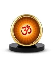Car Desk/Table Top Om Symbol Metal Golden Photo Stand  2x2 Inches, Compact & Stylish Spiritual Display For Car, Home & Office (Pack Of 1) (F18669)