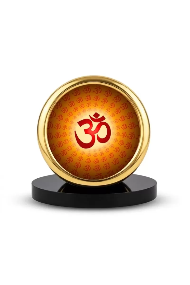 Car Desk/Table Top Om Symbol Metal Golden Photo Stand  2x2 Inches, Compact & Stylish Spiritual Display For Car, Home & Office (Pack Of 1) (F18669)