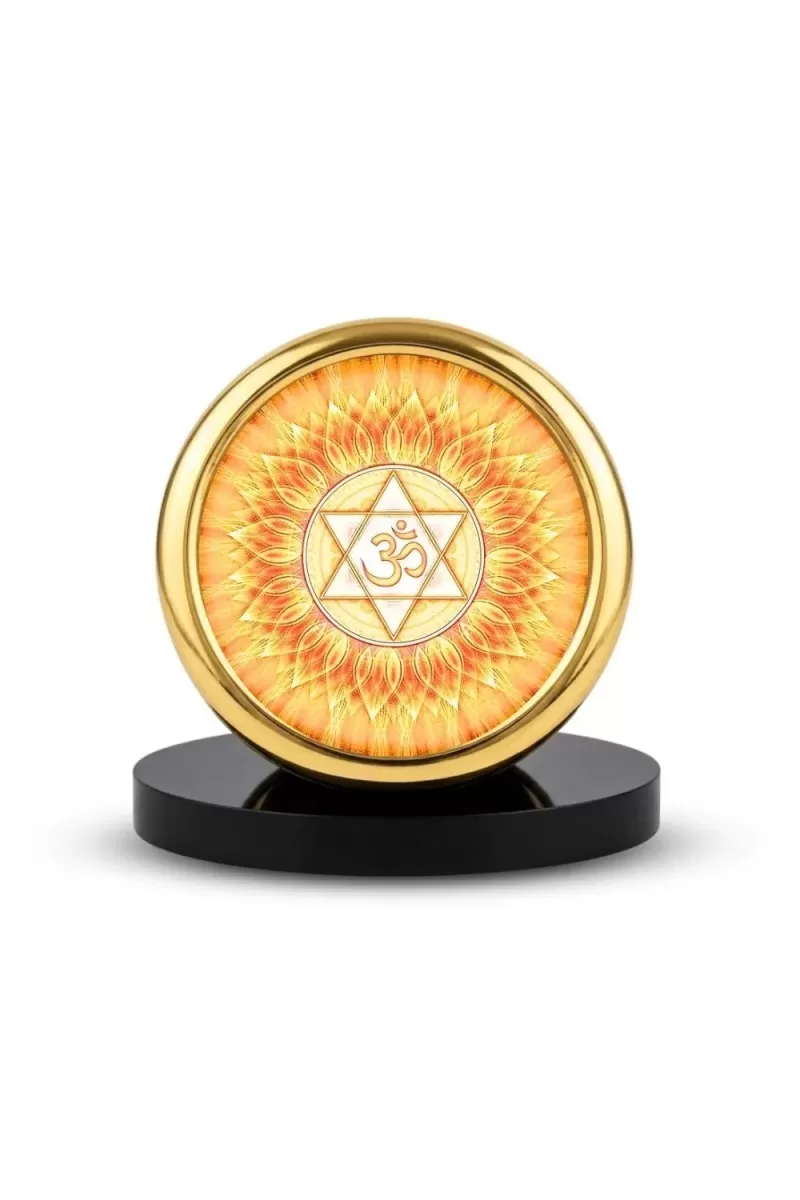 Car Desk/Table Top Om Symbol Metal Golden Photo Stand  2x2 Inches, Compact & Stylish Spiritual Display For Car, Home & Office (Pack Of 1) (F18670)