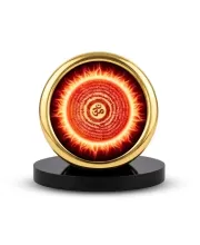 Car Desk/Table Top Om Symbol Metal Golden Photo Stand  2x2 Inches, Compact & Stylish Spiritual Display For Car, Home & Office (Pack Of 1) (F18671)