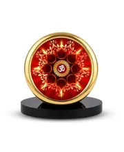 Car Desk/Table Top Om Symbol Metal Golden Photo Stand  2x2 Inches, Compact & Stylish Spiritual Display For Car, Home & Office (Pack Of 1) (F18672)