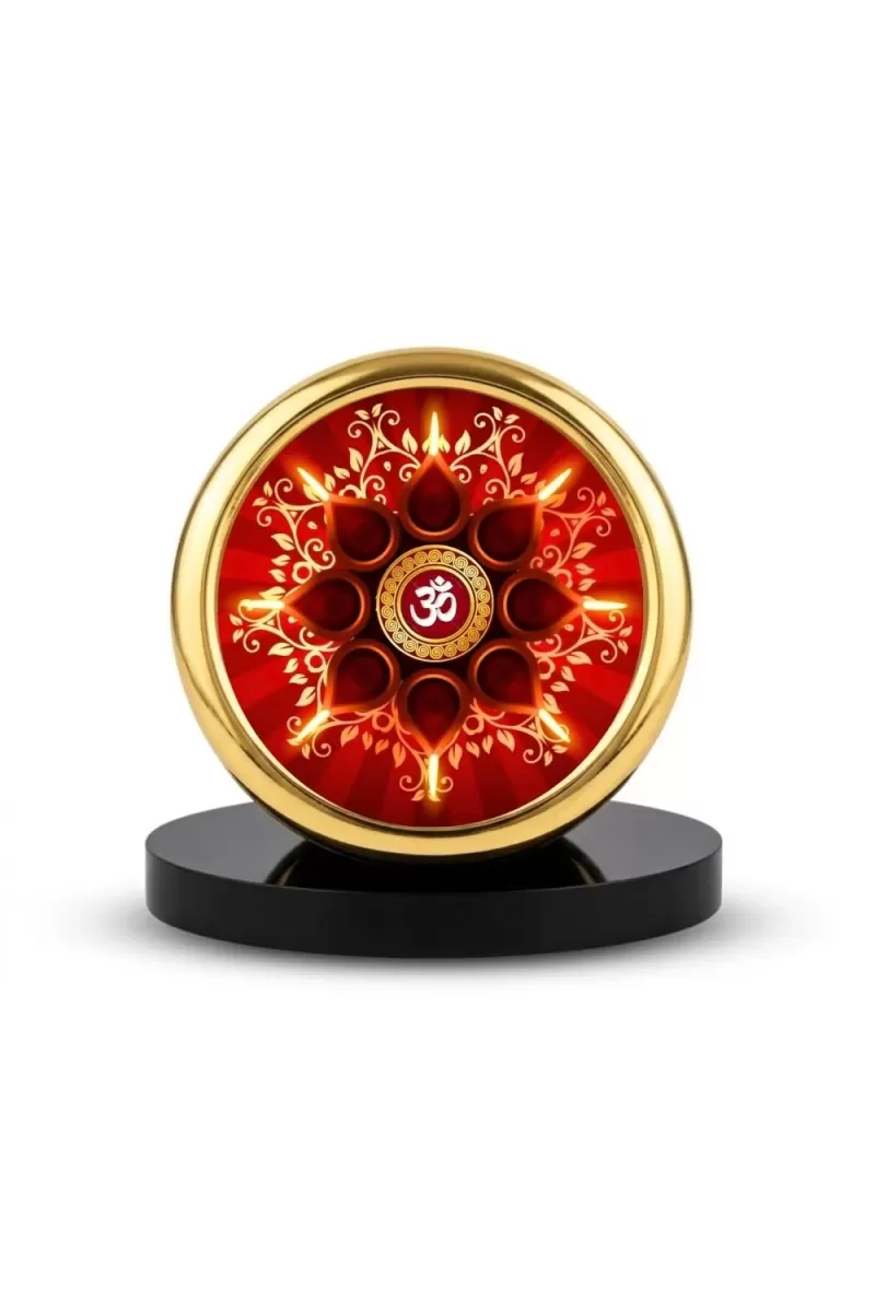 Car Desk/Table Top Om Symbol Metal Golden Photo Stand  2x2 Inches, Compact & Stylish Spiritual Display For Car, Home & Office (Pack Of 1) (F18672)
