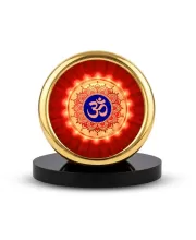Car Desk/Table Top Om Symbol Metal Golden Photo Stand  2x2 Inches, Compact & Stylish Spiritual Display For Car, Home & Office (Pack Of 1) (F18673)