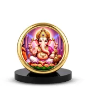 Car Desk/Table Top LOrd Ganesha Metal Golden Photo Stand  2x2 Inches, Compact & Stylish Spiritual Display For Car, Home & Office (Pack Of 1) (F18674)