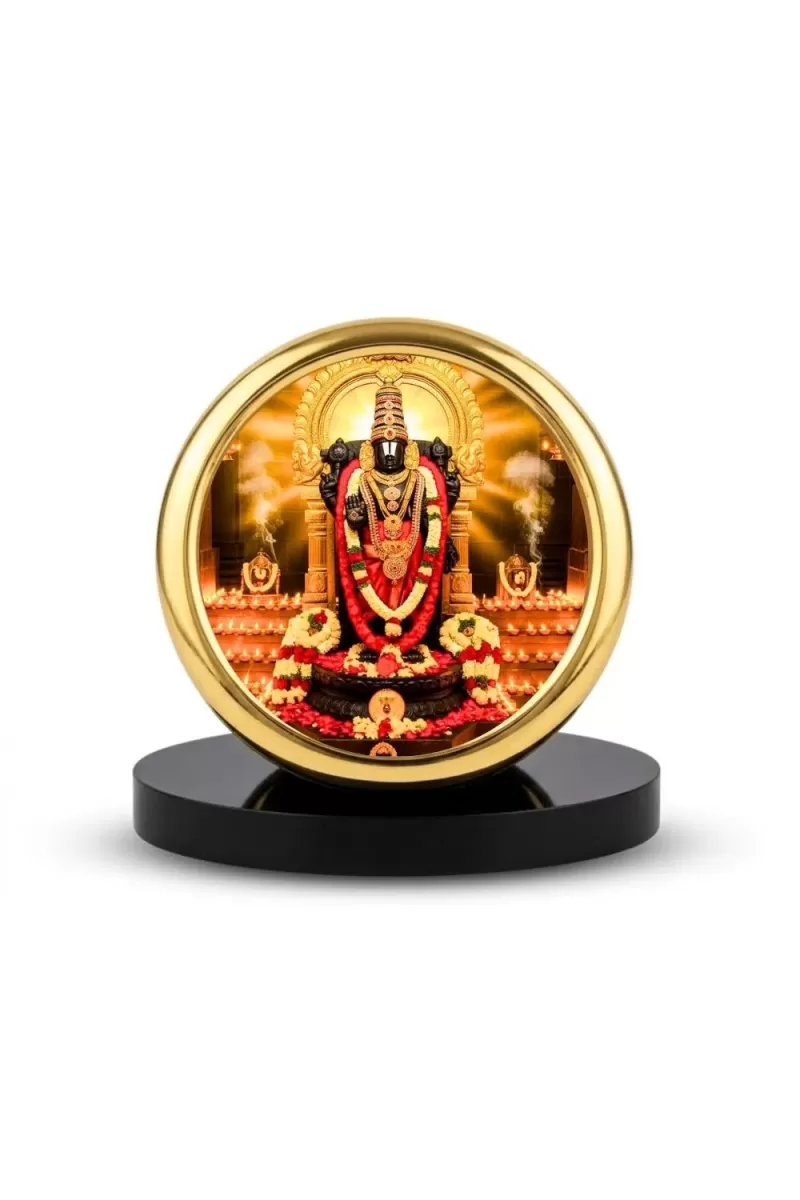 Car Desk/Table Top Lord Venkateswara Metal Golden Photo Stand  2x2 Inches, Compact & Stylish Spiritual Display For Car, Home & Office (Pack Of 1) (F18675)