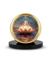 Car Desk/Table Top Om Symbol Metal Golden Photo Stand  2x2 Inches, Compact & Stylish Spiritual Display For Car, Home & Office (Pack Of 1) (F18676)