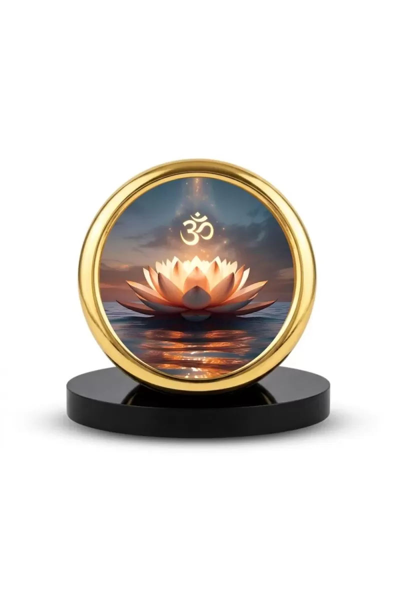 Car Desk/Table Top Om Symbol Metal Golden Photo Stand  2x2 Inches, Compact & Stylish Spiritual Display For Car, Home & Office (Pack Of 1) (F18676)
