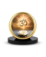 Car Desk/Table Top Om Symbol Metal Golden Photo Stand  2x2 Inches, Compact & Stylish Spiritual Display For Car, Home & Office (Pack Of 1) (F18677)