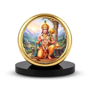 Car Desk/Table Top Lord Hanuman Metal Golden Photo Stand  2x2 Inches, Compact & Stylish Spiritual Display For Car, Home & Office (Pack Of 1) (F18678)