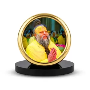 Car Desk/Table Top Premanand Ji Metal Golden Photo Stand  2x2 Inches, Compact & Stylish Spiritual Display For Car, Home & Office (Pack Of 1) (F18680)