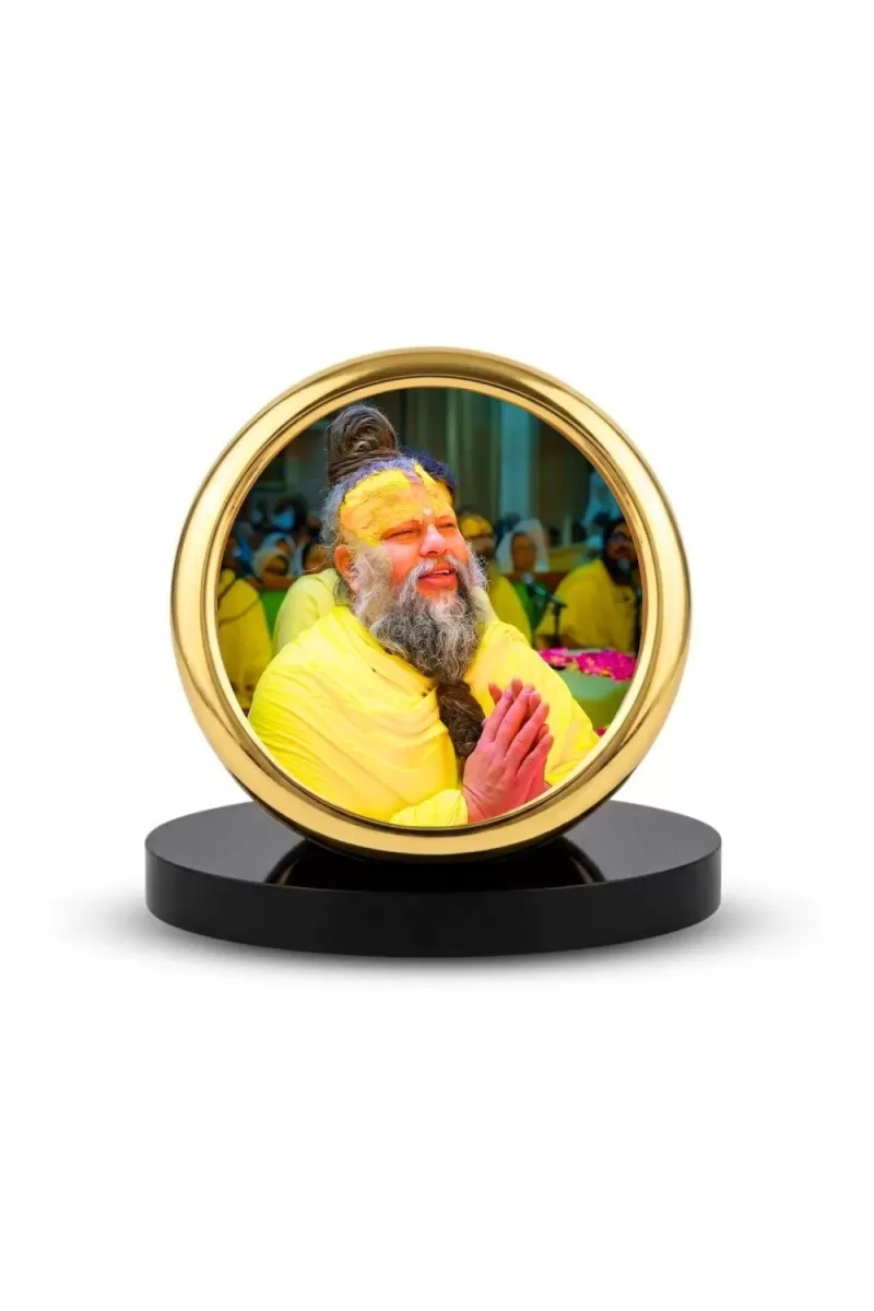 Car Desk/Table Top Premanand Ji Metal Golden Photo Stand  2x2 Inches, Compact & Stylish Spiritual Display For Car, Home & Office (Pack Of 1) (F18680)