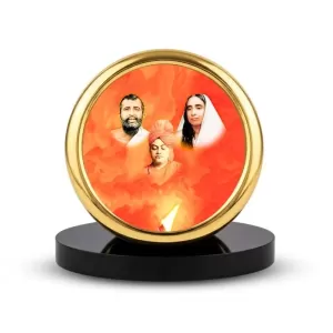 Car Desk/Table Top Ramakrishna Paramahamsa And Saradadevi Metal Golden Photo Stand  2x2 Inches, Compact & Stylish Spiritual Display For Car, Home & Office (Pack Of 1) (F18682)