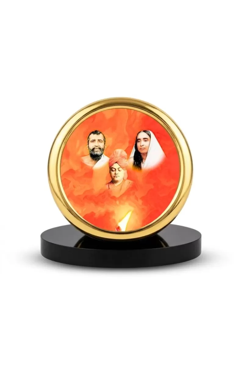 Car Desk/Table Top Ramakrishna Paramahamsa And Saradadevi Metal Golden Photo Stand  2x2 Inches, Compact & Stylish Spiritual Display For Car, Home & Office (Pack Of 1) (F18682)