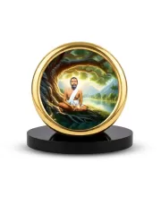 Car Desk/Table Top Ramakrishna Paramahamsa  Metal Golden Photo Stand  2x2 Inches, Compact & Stylish Spiritual Display For Car, Home & Office (Pack Of 1) (F18685)