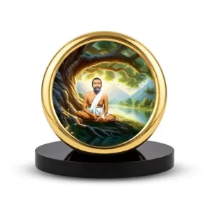 Car Desk/Table Top Ramakrishna Paramahamsa  Metal Golden Photo Stand  2x2 Inches, Compact & Stylish Spiritual Display For Car, Home & Office (Pack Of 1) (F18685)