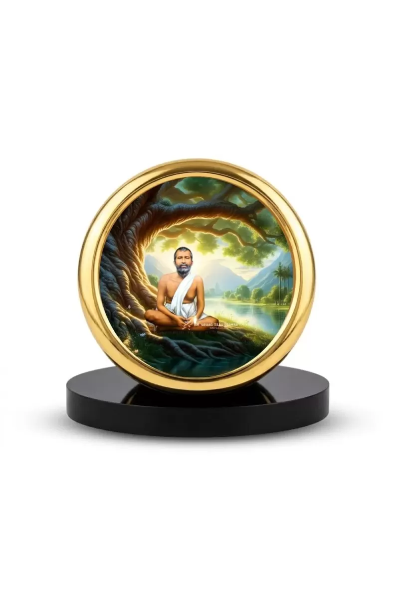 Car Desk/Table Top Ramakrishna Paramahamsa  Metal Golden Photo Stand  2x2 Inches, Compact & Stylish Spiritual Display For Car, Home & Office (Pack Of 1) (F18685)