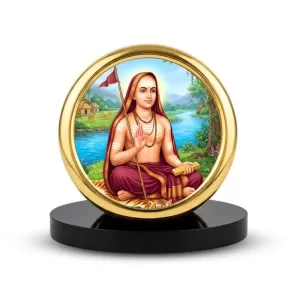 Car Desk/Table Top Aadhi Shankarcharya Metal Golden Photo Stand  2x2 Inches, Compact & Stylish Spiritual Display For Car, Home & Office (Pack Of 1) (F18687)