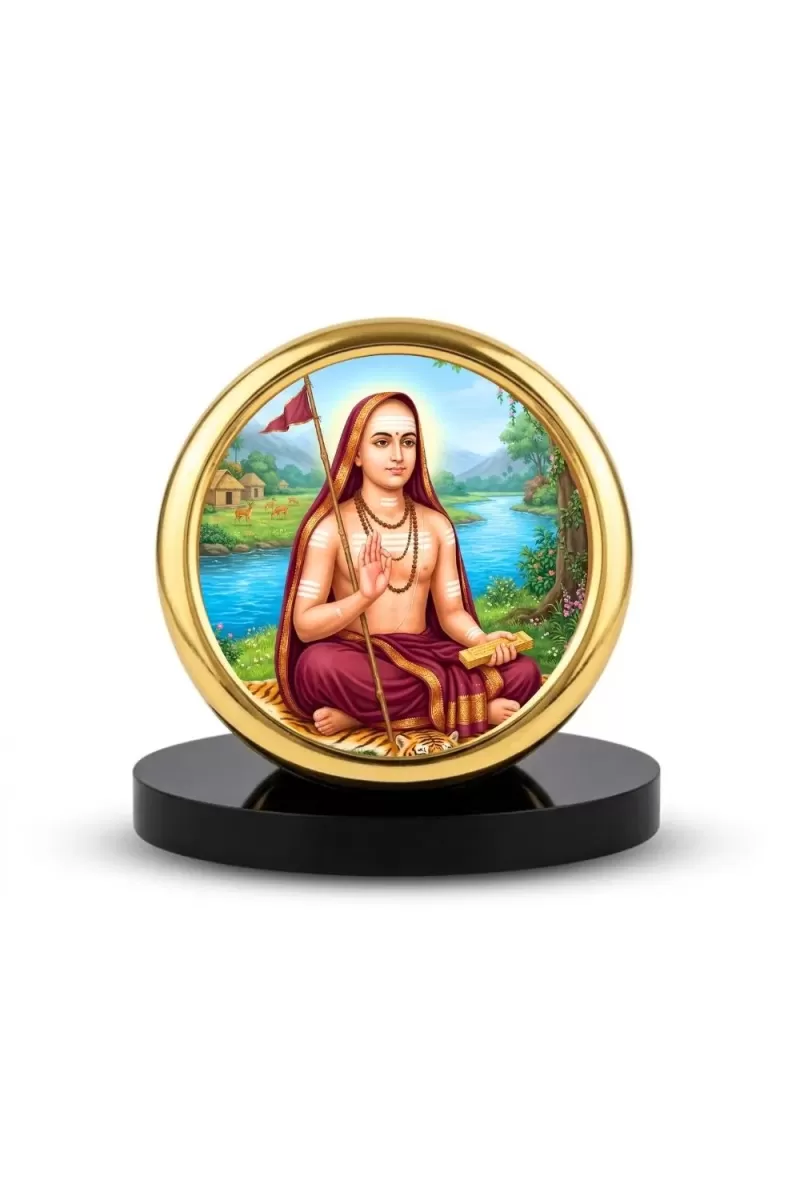Car Desk/Table Top Aadhi Shankarcharya Metal Golden Photo Stand  2x2 Inches, Compact & Stylish Spiritual Display For Car, Home & Office (Pack Of 1) (F18687)