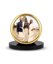 Car Desk/Table Top Ramakrishna Paramahamsa And Sarada Maa Metal Golden Photo Stand  2x2 Inches, Compact & Stylish Spiritual Display For Car, Home & Office (Pack Of 1) (F18688)