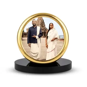 Car Desk/Table Top Ramakrishna Paramahamsa And Sarada Maa Metal Golden Photo Stand  2x2 Inches, Compact & Stylish Spiritual Display For Car, Home & Office (Pack Of 1) (F18688)