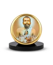 Car Desk/Table Top Ramakrishna Paramahamsa And Sarada Maa Metal Golden Photo Stand  2x2 Inches, Compact & Stylish Spiritual Display For Car, Home & Office (Pack Of 1) (F18689)