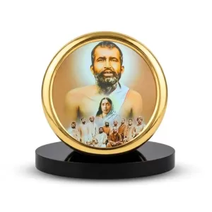 Car Desk/Table Top Ramakrishna Paramahamsa And Sarada Maa Metal Golden Photo Stand  2x2 Inches, Compact & Stylish Spiritual Display For Car, Home & Office (Pack Of 1) (F18689)