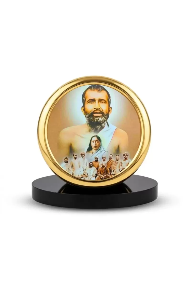 Car Desk/Table Top Ramakrishna Paramahamsa And Sarada Maa Metal Golden Photo Stand  2x2 Inches, Compact & Stylish Spiritual Display For Car, Home & Office (Pack Of 1) (F18689)