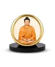 Car Desk/Table Top Buddha Metal Golden Photo Stand  2x2 Inches, Compact & Stylish Spiritual Display For Car, Home & Office (Pack Of 1) (F18690)
