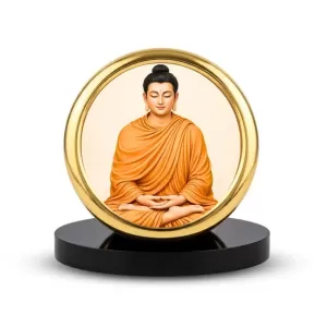 Car Desk/Table Top Buddha Metal Golden Photo Stand  2x2 Inches, Compact & Stylish Spiritual Display For Car, Home & Office (Pack Of 1) (F18690)