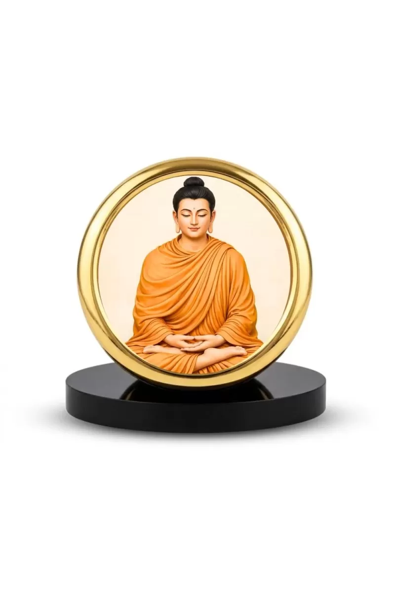 Car Desk/Table Top Buddha Metal Golden Photo Stand  2x2 Inches, Compact & Stylish Spiritual Display For Car, Home & Office (Pack Of 1) (F18690)