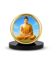 Car Desk/Table Top Buddha Metal Golden Photo Stand  2x2 Inches, Compact & Stylish Spiritual Display For Car, Home & Office (Pack Of 1) (F18691)