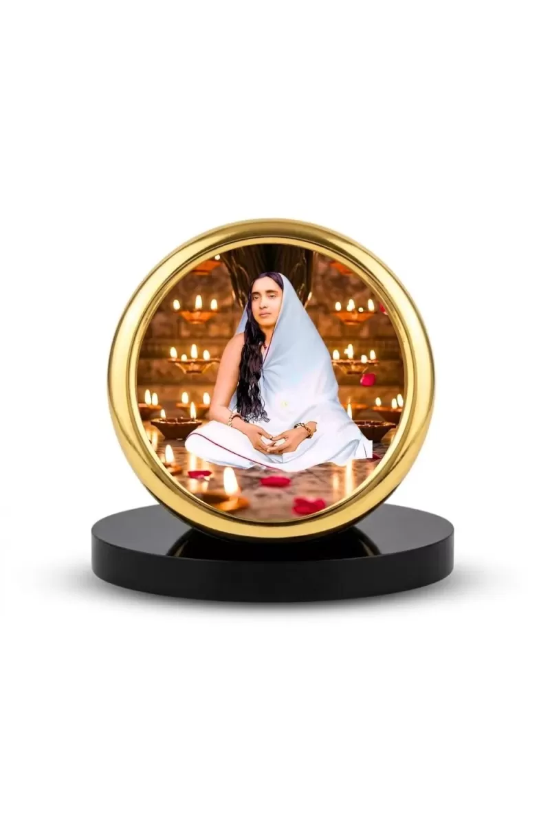 Car Desk/Table Top Sarada Ma Metal Golden Photo Stand  2x2 Inches, Compact & Stylish Spiritual Display For Car, Home & Office (Pack Of 1) (F18693)