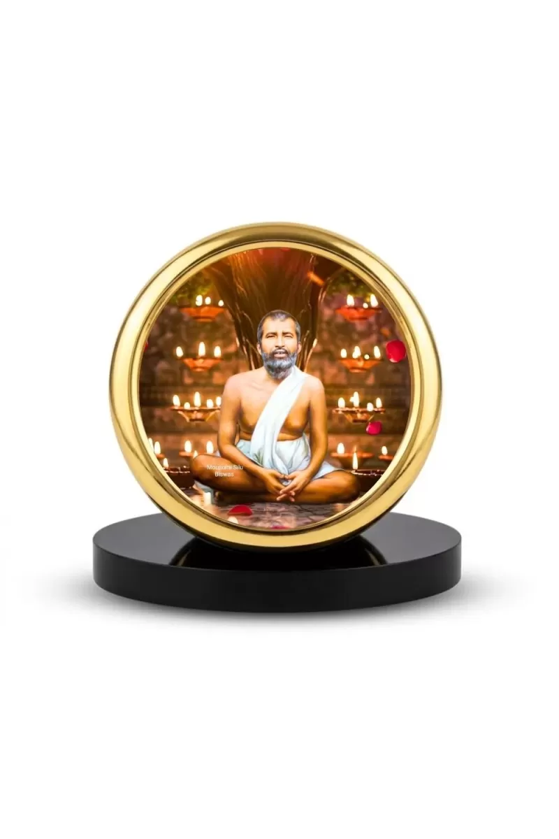 Car Desk/Table Top  Ramakrishna Paramahamsa Metal Golden Photo Stand  2x2 Inches, Compact & Stylish Spiritual Display For Car, Home & Office (Pack Of 1) (F18694)