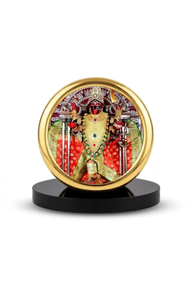 Car Desk/Table Top Kali Matha Metal Golden Photo Stand  2x2 Inches, Compact & Stylish Spiritual Display For Car, Home & Office (Pack Of 1) (F18695)