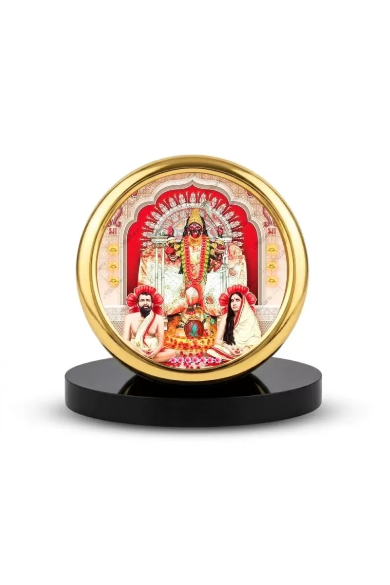 Car Desk/Table Top Kali Matha And Ramakrishna Paramahamsa Metal Golden Photo Stand  2x2 Inches, Compact & Stylish Spiritual Display For Car, Home & Office (Pack Of 1) (F18696)
