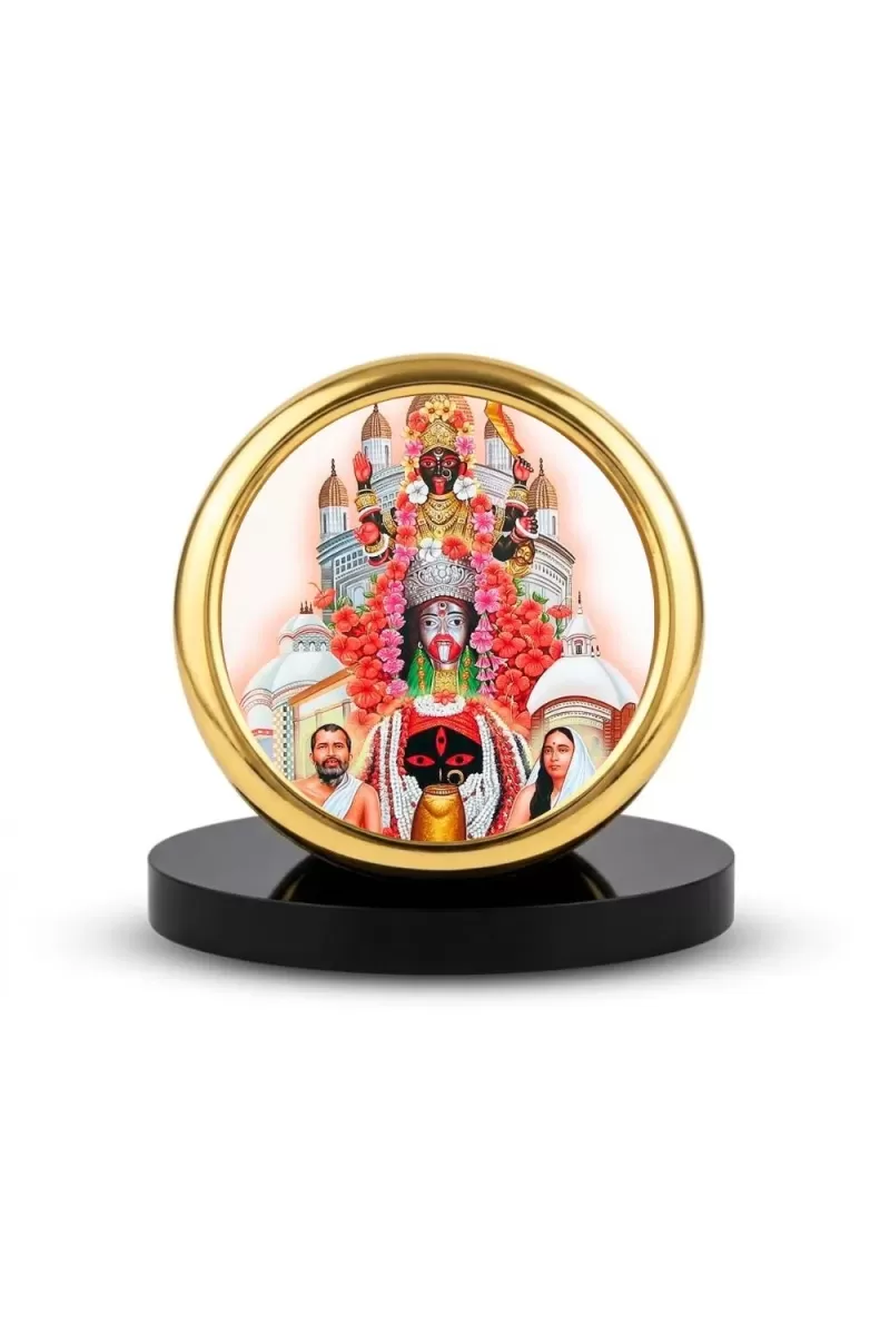 Car Desk/Table Top Kali Matha And Ramakrishna Paramahamsa Metal Golden Photo Stand  2x2 Inches, Compact & Stylish Spiritual Display For Car, Home & Office (Pack Of 1) (F18697)