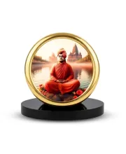 Car Desk/Table Top Swami Vivekananda Metal Golden Photo Stand  2x2 Inches, Compact & Stylish Spiritual Display For Car, Home & Office (Pack Of 1) (F18699)