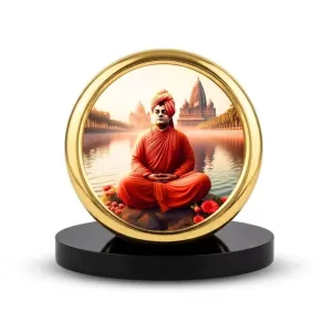 Car Desk/Table Top Swami Vivekananda Metal Golden Photo Stand 2x2 Inches, Compact & Stylish Spiritual Display For Car, Home & Office (Pack Of 1) (F18699) Car Desk/Table Top Swami Vivekananda Metal Golden Photo Stand 2x2 Inches, Compact & Stylish Spiritual Display For Car, Home & Office (Pack Of 1) (F18699)
