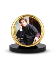 Car Desk/Table Top Swami Vivekananda Metal Golden Photo Stand  2x2 Inches, Compact & Stylish Spiritual Display For Car, Home & Office (Pack Of 1) (F18700)