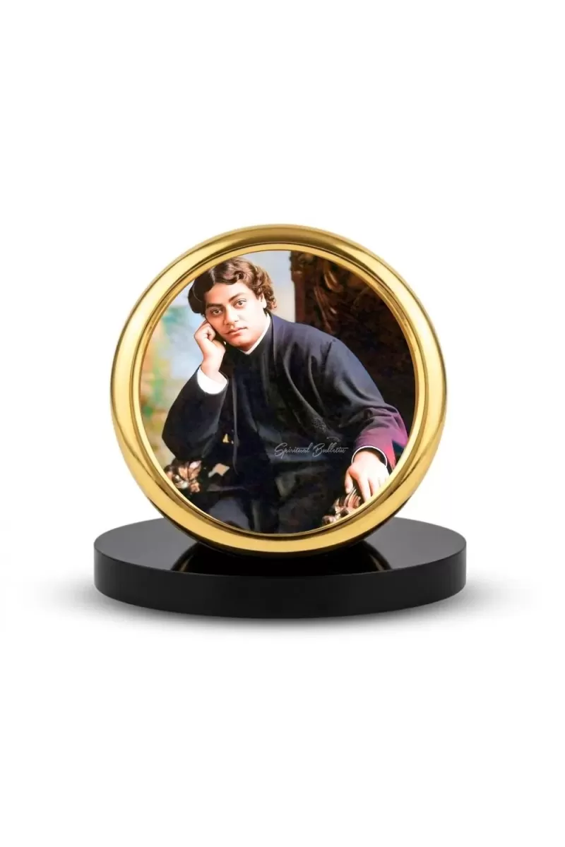 Car Desk/Table Top Swami Vivekananda Metal Golden Photo Stand  2x2 Inches, Compact & Stylish Spiritual Display For Car, Home & Office (Pack Of 1) (F18700)