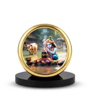 Car Desk/Table Top Lord Krishna Metal Golden Photo Stand  2x2 Inches, Compact & Stylish Spiritual Display For Car, Home & Office (Pack Of 1) (F18701)