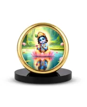 Car Desk/Table Top Lord Krishna Metal Golden Photo Stand  2x2 Inches, Compact & Stylish Spiritual Display For Car, Home & Office (Pack Of 1) (F18702)