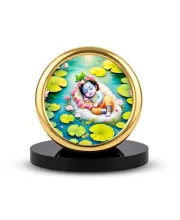 Car Desk/Table Top Lord Krishna Metal Golden Photo Stand  2x2 Inches, Compact & Stylish Spiritual Display For Car, Home & Office (Pack Of 1) (F18703)